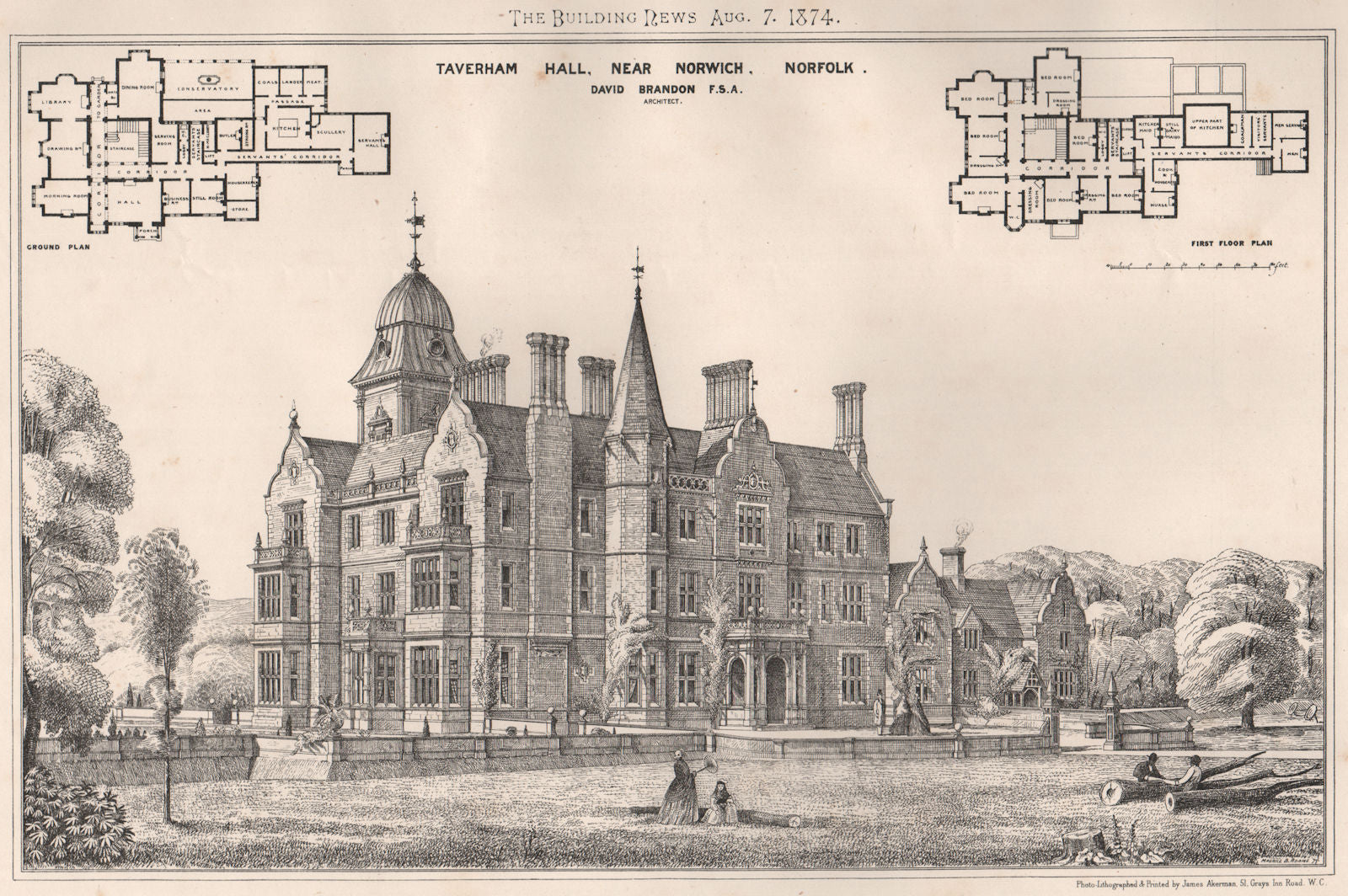 Taverham Hall, near Norwich, Norfolk; David Brandon F.S.A., Architect 1874